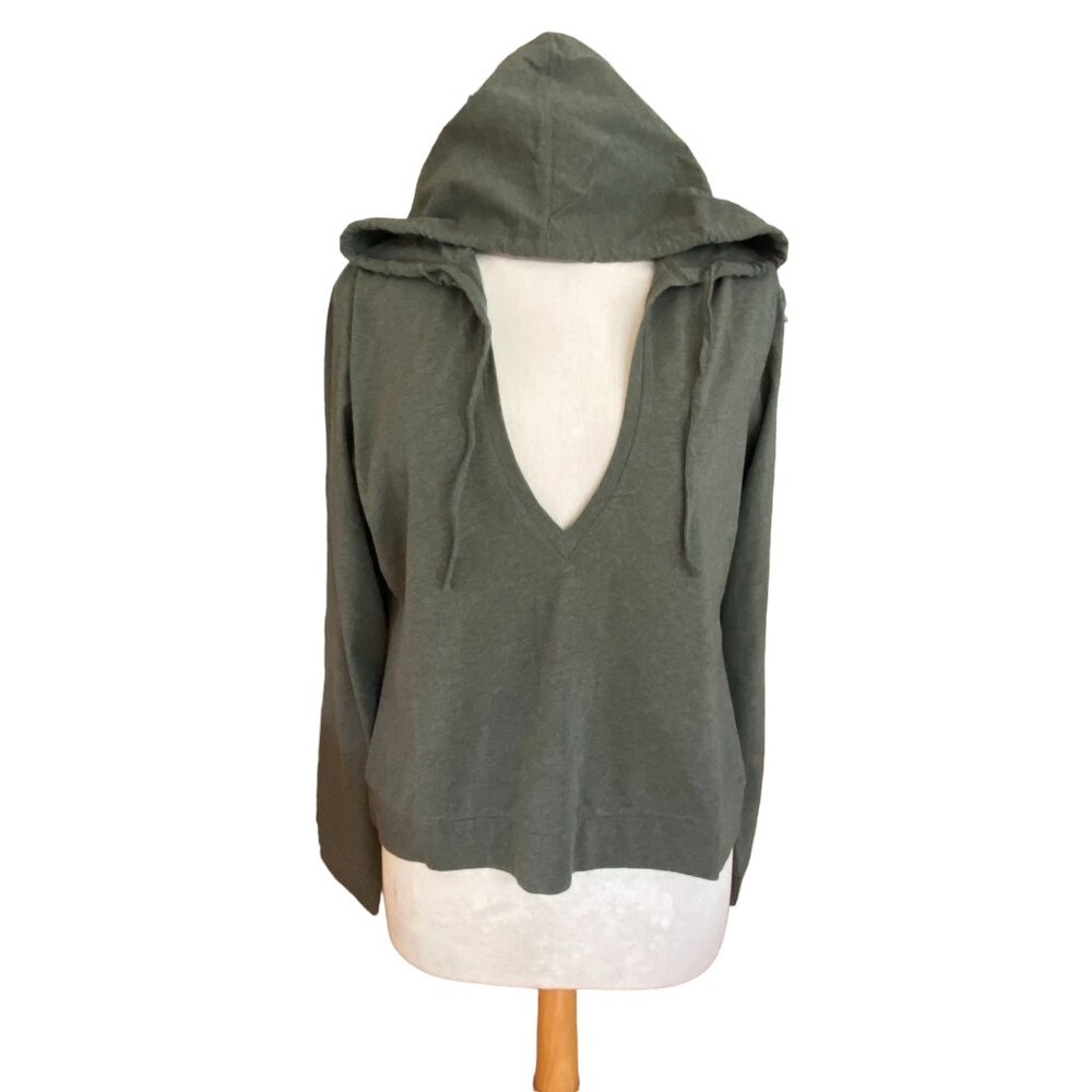 Sundance Deep V Neck Hooded Pullover Lightweight Sweatshirt Indie Grunge Beach-L